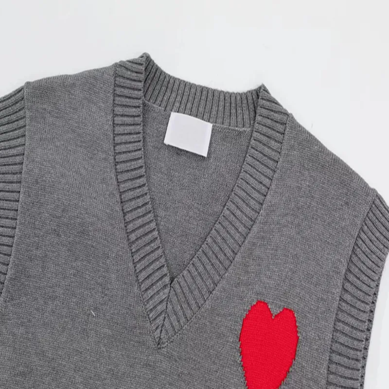 designer sweater tan fashion vest top V neck colorful love letter printing spring autumn college style versatile simple_voghion.com