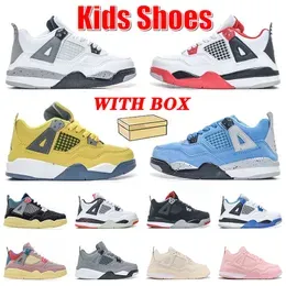 Designer Kids Basketball Shoes Jumpman 4 4s Toddler Children Youth Boys Sneakers White Cement Fire Red University Blue Lightning Bred Sail Trainers Outdoor With Box