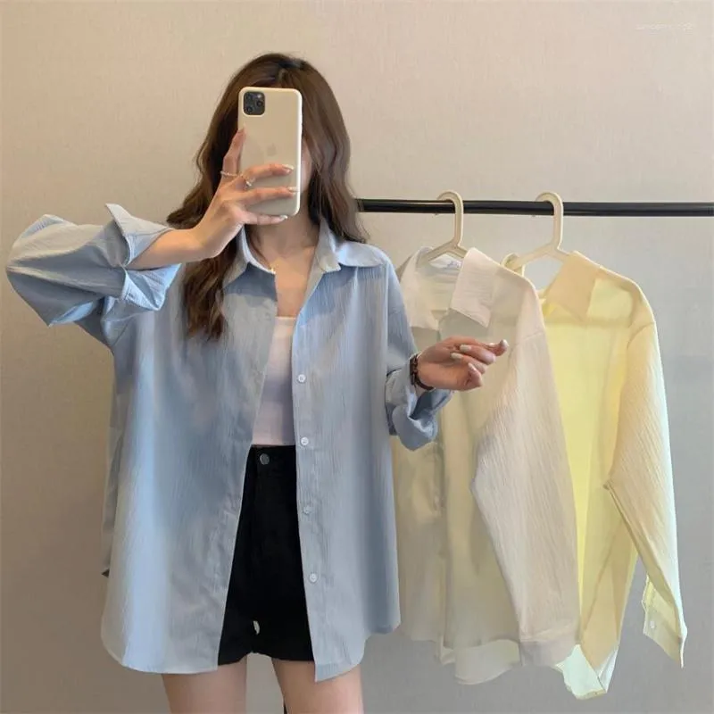 Chemisiers pour femmes Mode coréenne Ligne de coton Chemise blanche Femmes Baggies Chemisier à manches longues Tops Femme Casual All Match Shirts Outwear Mujer