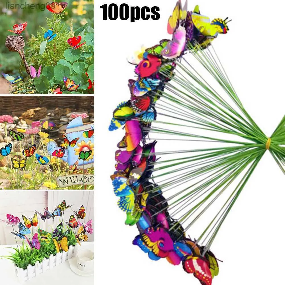 Dekoration Garten Schmetterlinge 100 Stück 4 cm DIY Fee Dekor Garten Decorat Home Ornament Topf Outdoor PVC Brandneu L230620