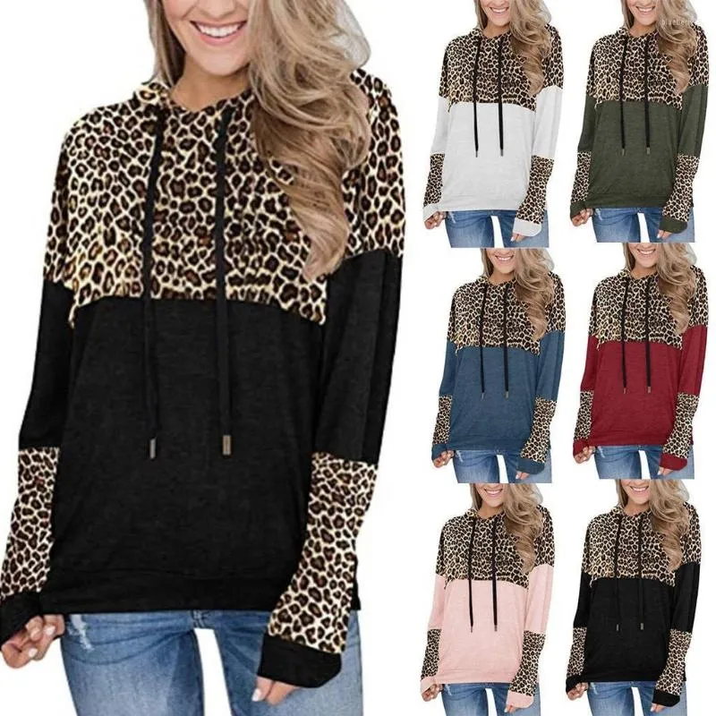 Women's Hoodies Long Sleeve Women Sweatshirt Print Leopard Patchwork Pullovers Autumn Winter Hooded Outwear Loose Sweater