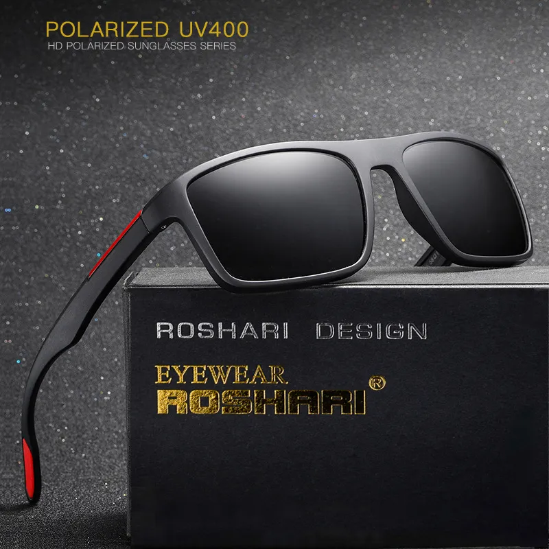 RoShari lunettes de soleil polarisées hommes TR90 ultra-léger pilote nuances mâle Vintage lunettes de soleil pour femmes Spuare lunettes P0016