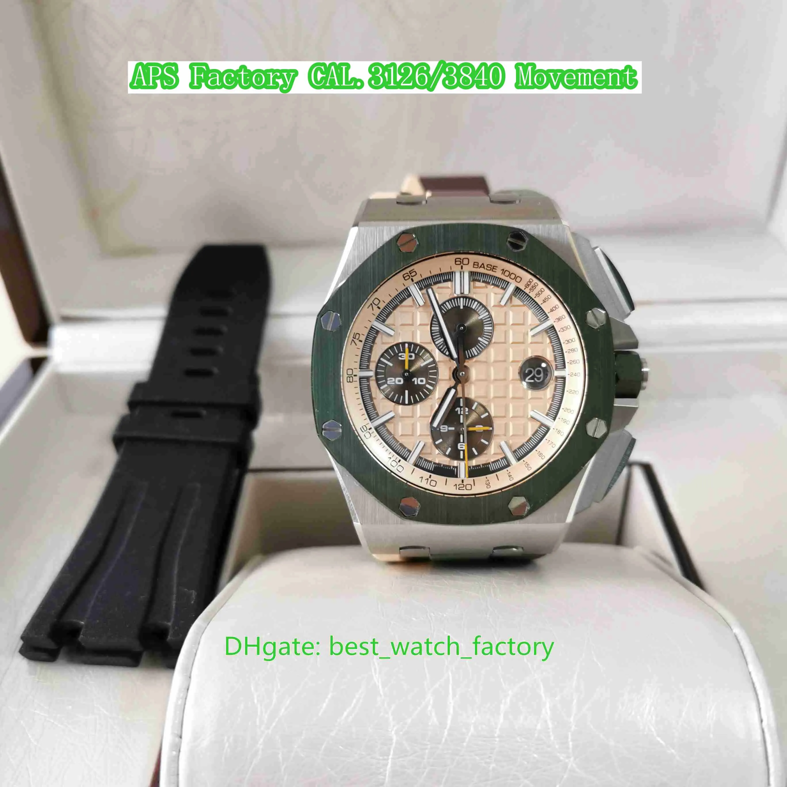 APS Factory herenhorloge High-end versie 44 mm 26400 camouflage keramische bezel chronograaf horloges CAL.3126/3840 beweging mechanische automatische herenhorloges