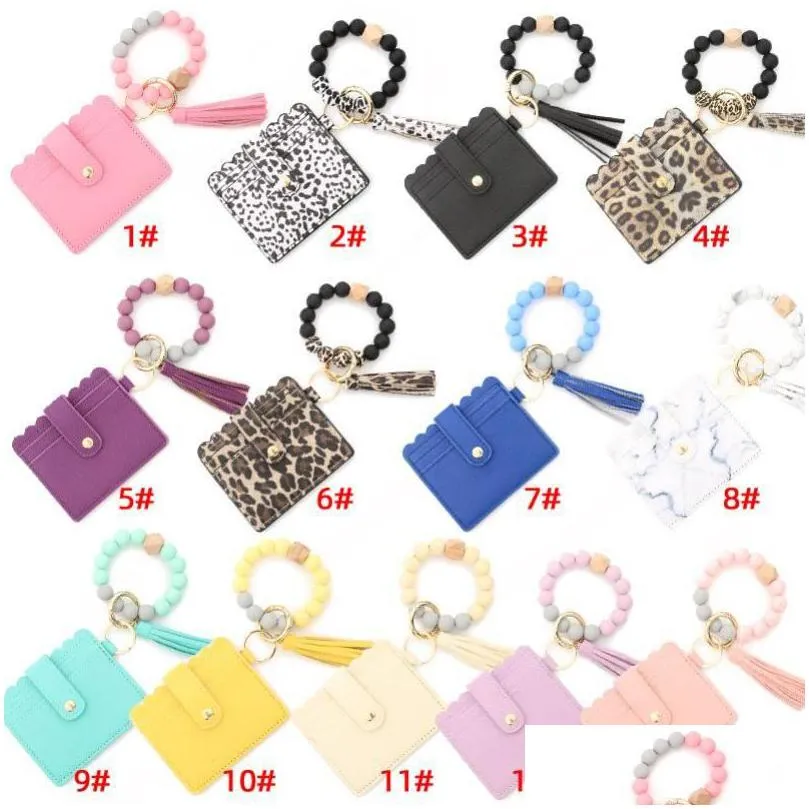 Key Rings Ups Fashion Pu Leather Bracelet Wallet Keychain Party Favor Gifts Tassels Bangle Ring Holder Card Bag Sile Beaded Wristlet Dhokh