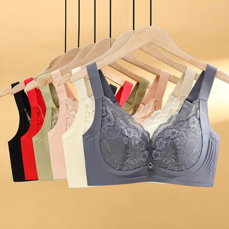 Cheap Women Sexy Lace Bra Seamless Large Size Ladies Bras Female No Steel  Rings Underwear Show Small Full Cups Close Breasts Top Women's Bras