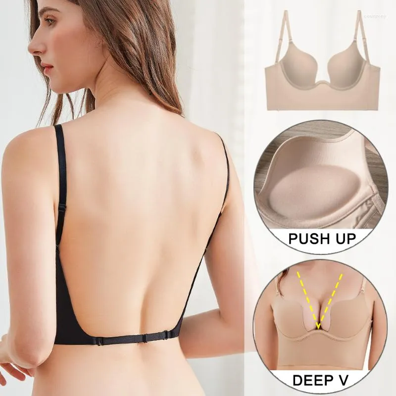 Bras Push Up Bra Backless Women Low Cut Sexy Plunge Brassiere Open