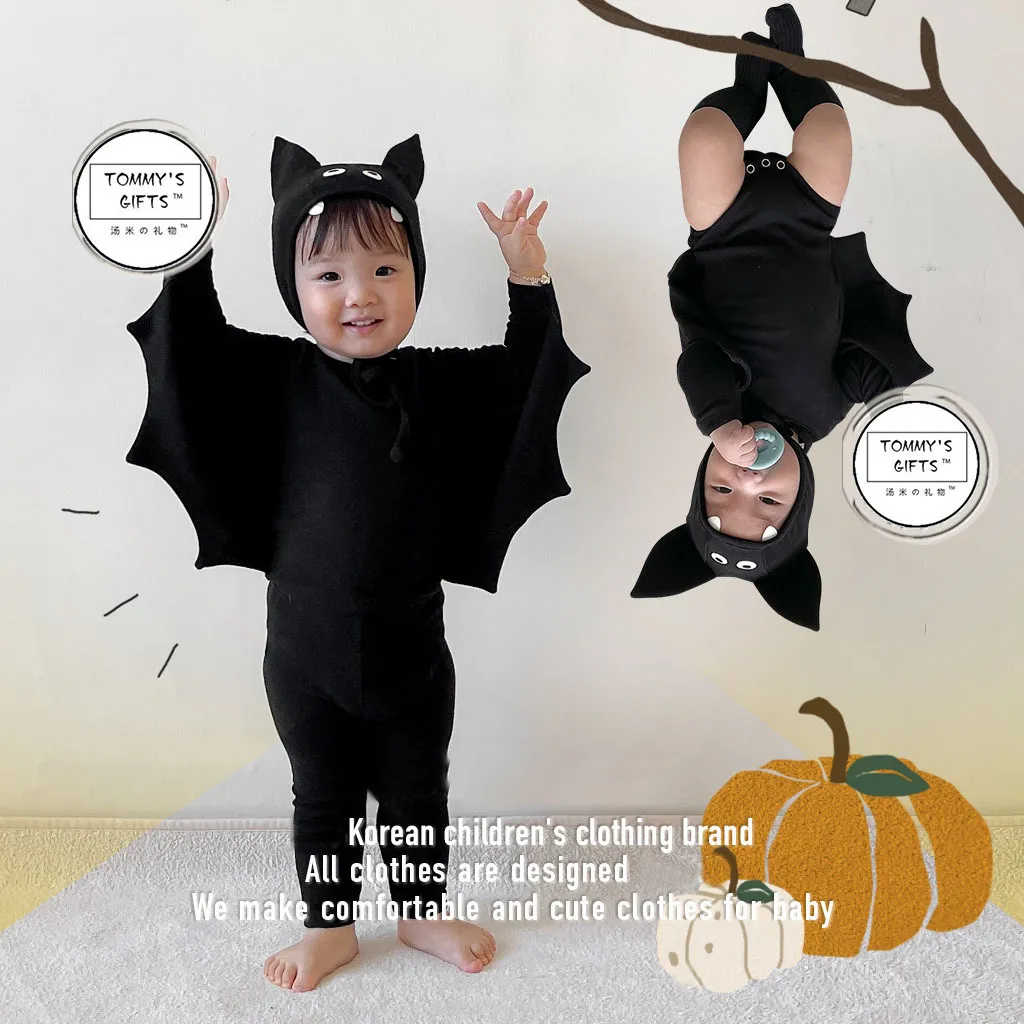 Autumn Children's Set Halloween Bat Modeling Set In Children's Long-sleeved Three-piece Set