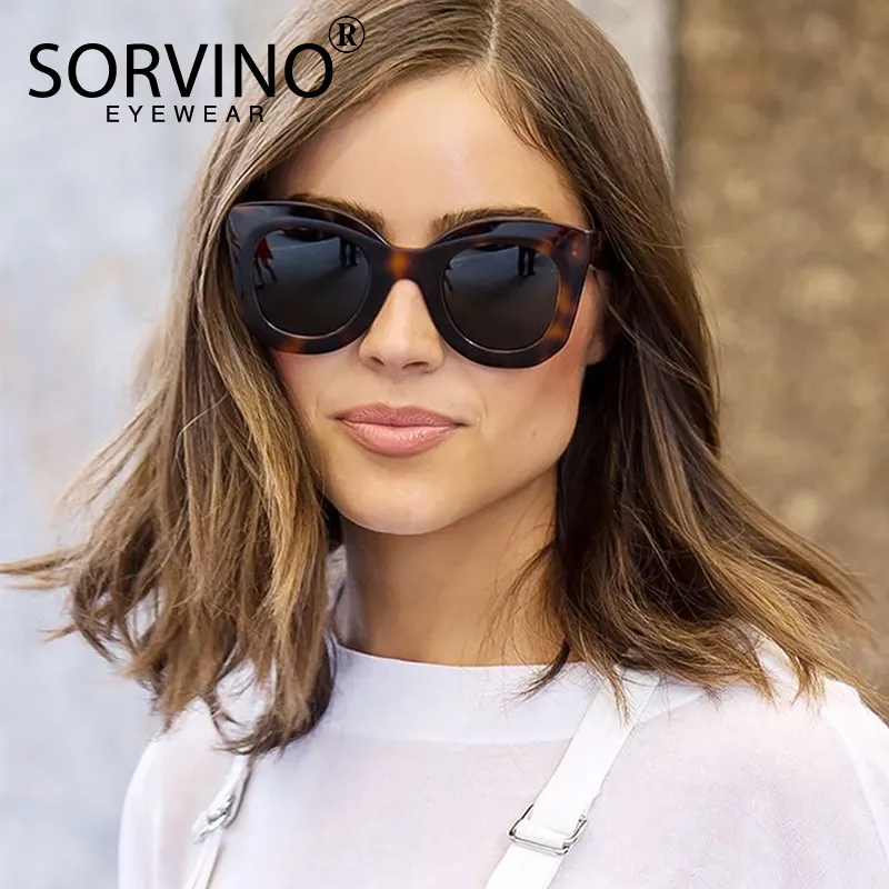 SORVINO 2020 Occhiali da sole oversize Cat Eye retrò Donna Designer di marca di lusso anni '90 Tortoiseshell Cateye Occhiali da sole Shades SP107