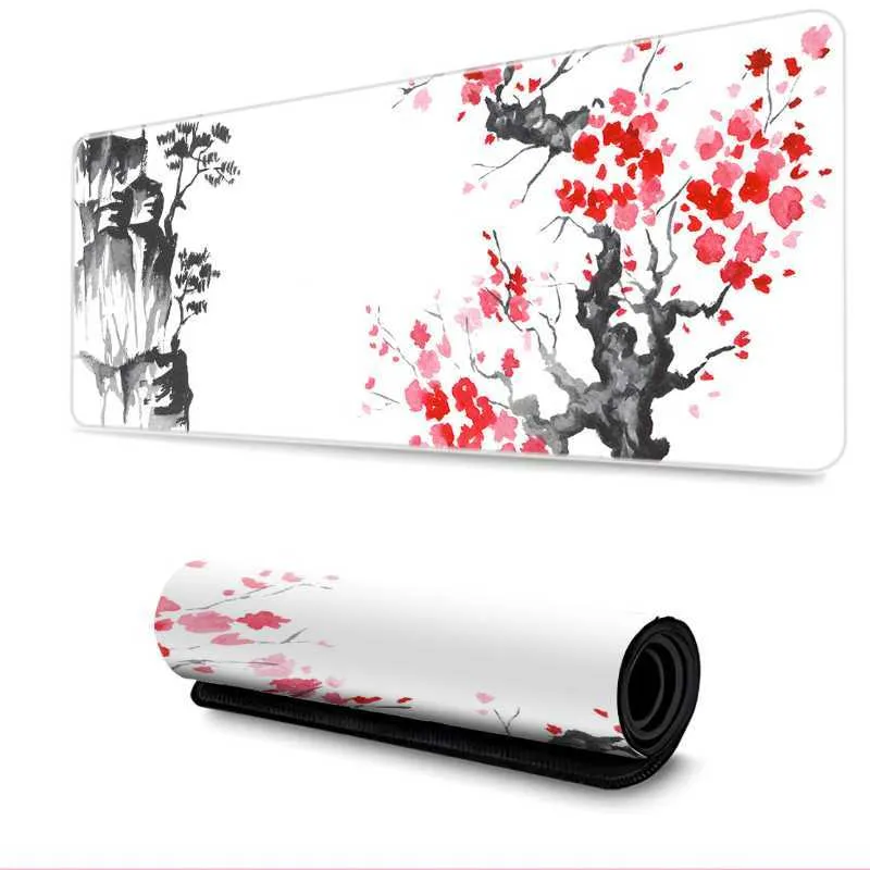 Muskuddar handled Cherry Blossom Sakura Gaming Mouse Pad Office Rubber Locking Edge Big Computer Mousepad Desk Mat R230711