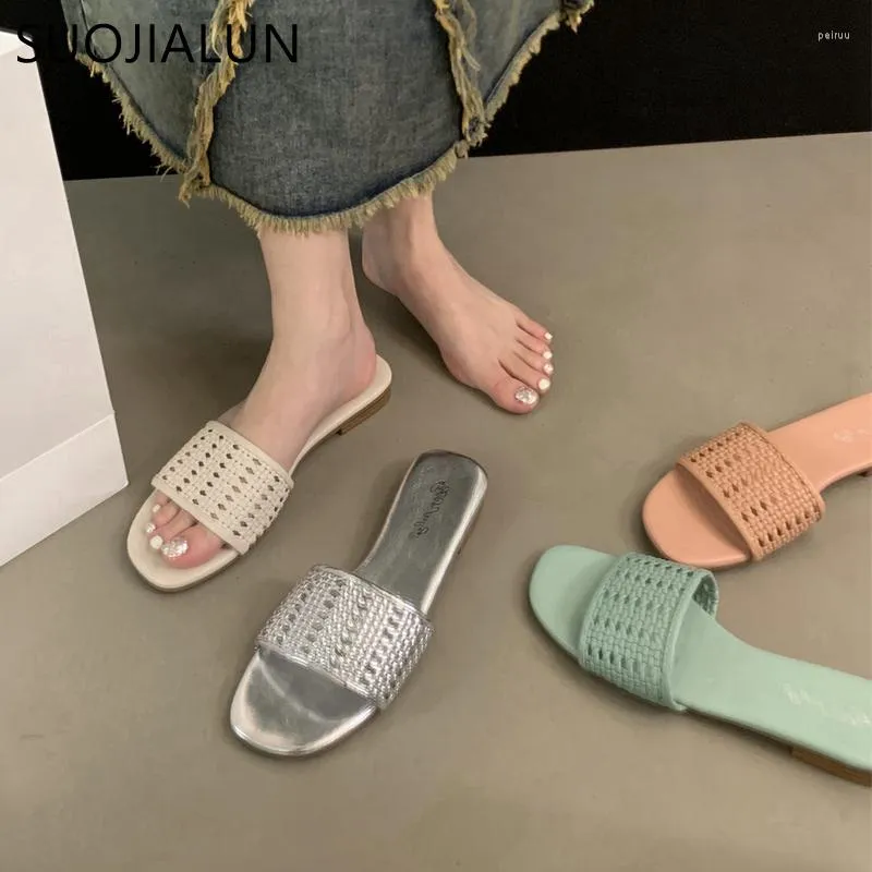 Slippers Suojialun 2023 Zomer Vrouwen Slipper Fashion Weave Slip Op Dames Casual Outdoor Sandaal Schoenen Platte Hak Strand Slides flip Fl