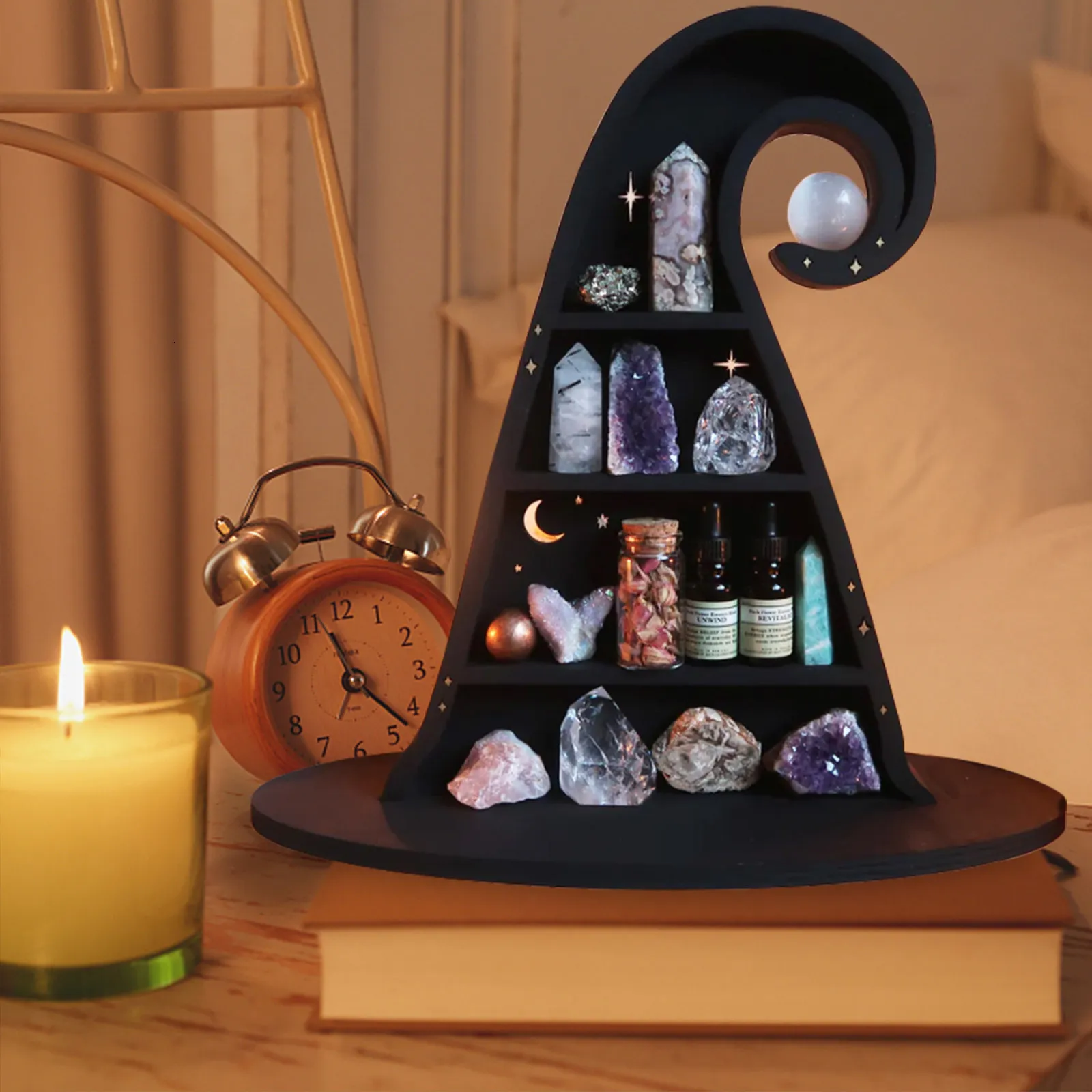 العناصر الجدة Witch Hat Shelf Crystals Decor Decord Crystal Display Boho أرفف أساسية لغرفة النوم غرفة نوم 230710