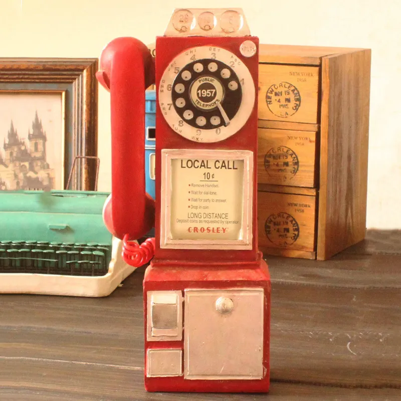 Other Home Decor Vintage Rotate Classic Look Dial Pay Phone Model Retro Booth Decoration Ornament Call Telephone Figurine 230710