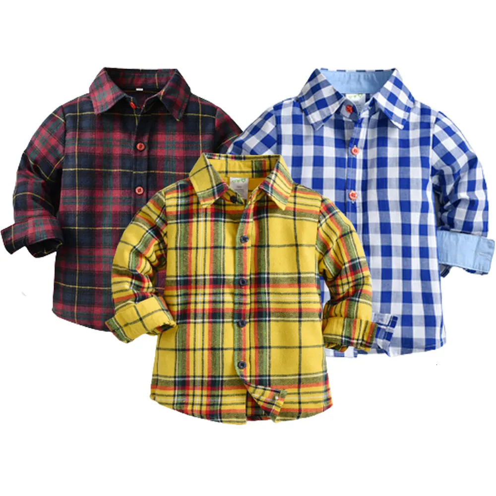 Kinder Shirts Jungen Polo Langarm Grid Shirt für Baby Drehen unten Kragen Baumwolle Tops T-shirts Kinder Kleidung 230711