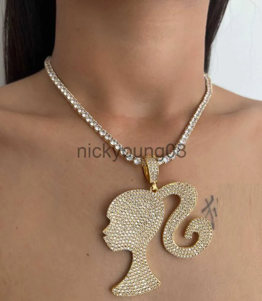 Pendant Necklaces New Design Girl Head Barbie Pendant Necklaces For Girls Iced Out 5A Cubic Zircon Lovely Cute Pendant Charms Necklace Fashion Jewelry Gift X0711 From 13 06 DHgate