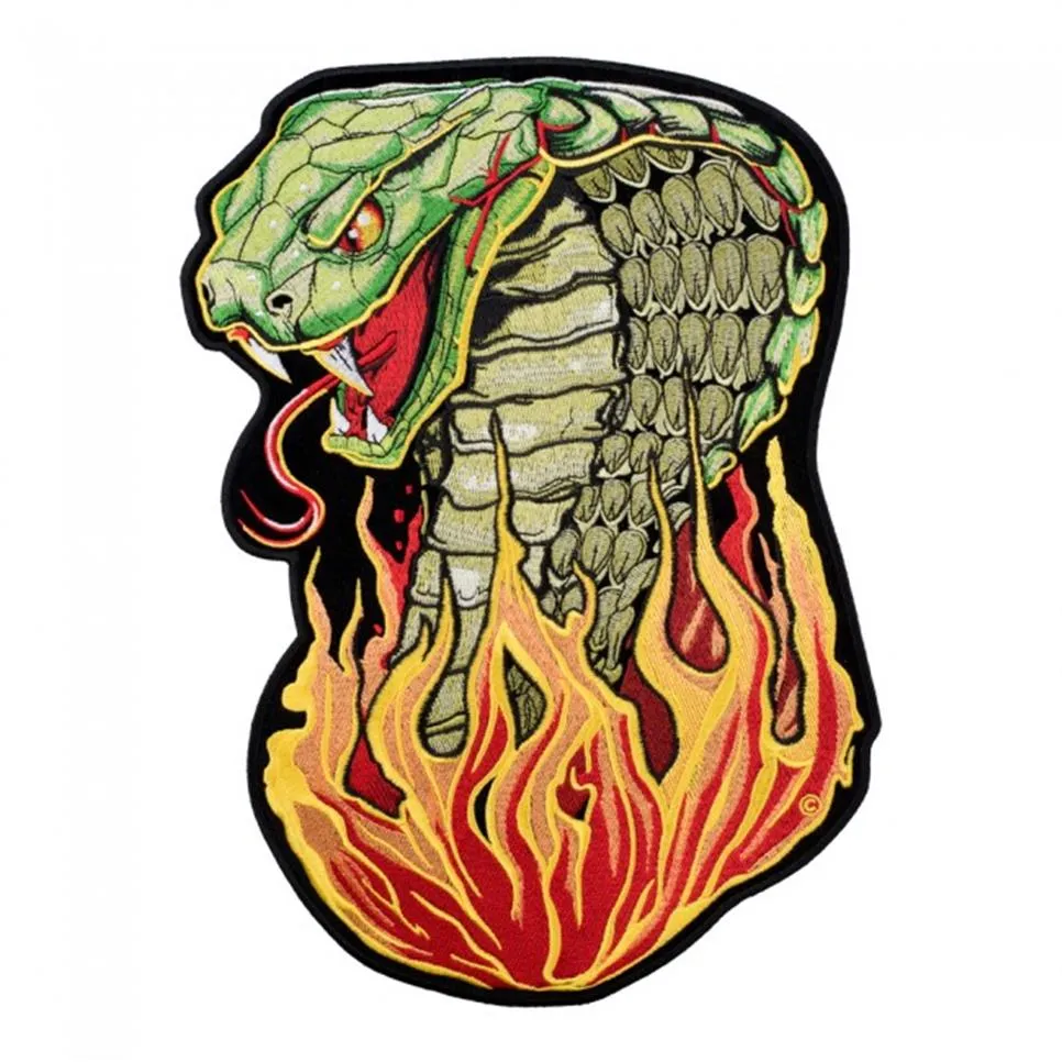 Grote Flame Snake Borduurwerk Opstrijkbare Patches Voor Jas Kleding Biker Back Vest Mode Punk Design355k