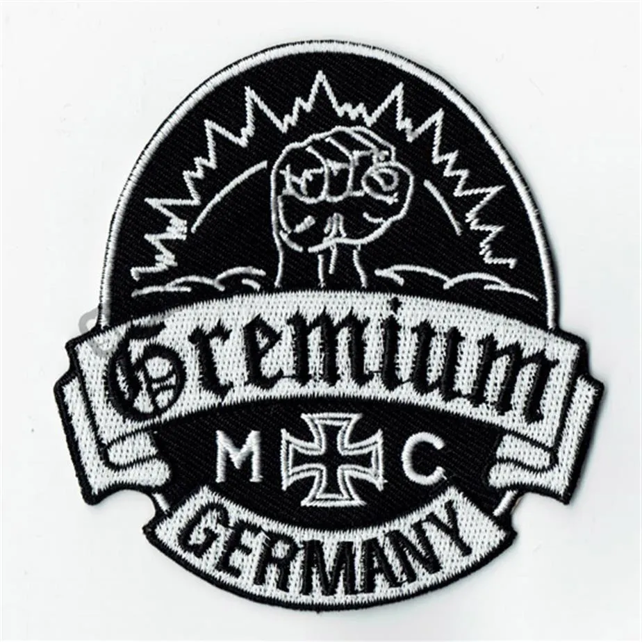 Personalidade Gremium Alemanha Ferro bordado no patch Ferro costurado no distintivo do clube de motocicleta MC Biker Patch inteiro 260j