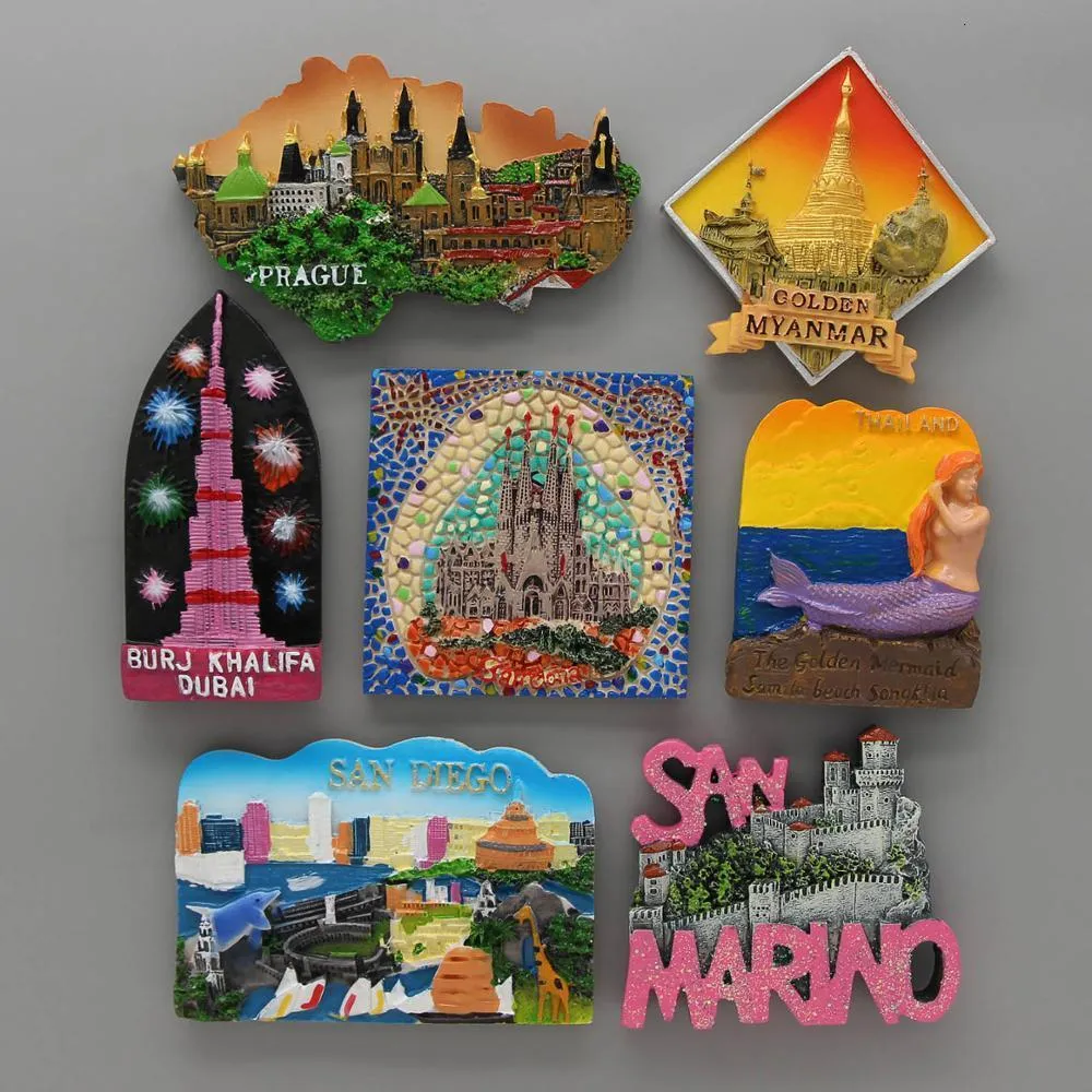 Fridge Magnets fridge magnets Barcelona mosaic Burj khalifa dubai golden Myanmar Prague san diego San Marino Thai Mermaid home decoration gifts 230711