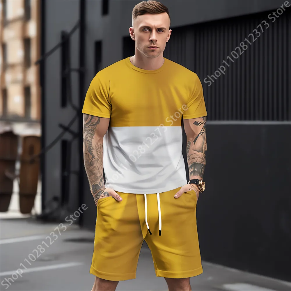 Survêtements pour hommes 2023Summer Man Survêtement Hommes Casual T-shirt à manches courtes Shorts Deux pièces Ensemble 3D Stripe Printing Fashion Streetwear Vêtements 230711