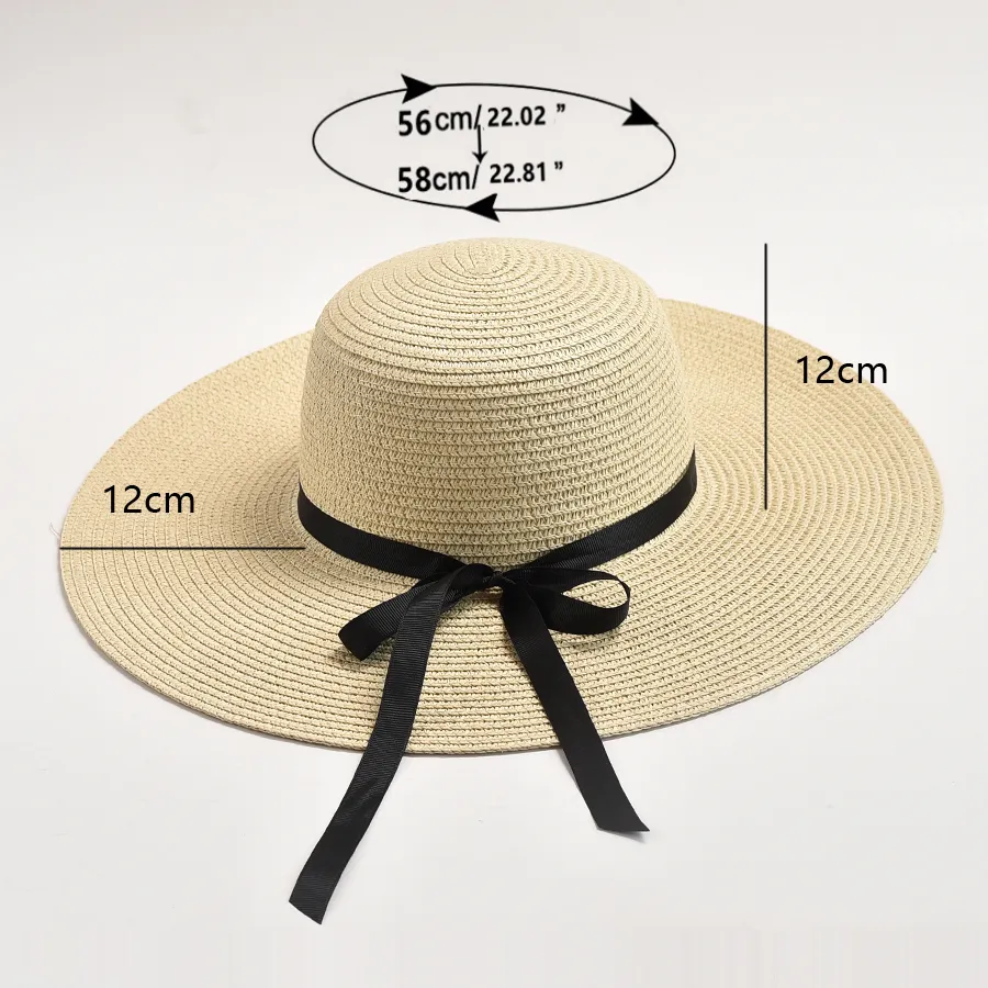 12cm Wide Brim Straw Sun Hats for Women Summer Floppy Foldable Travel Large UV Protection Beach Hats