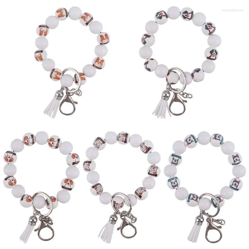 Porte-clés bois perle porte-clés mignon chien bracelet perlé porte-clés personnalisé bricolage cadeau pour maman maman pendentif cuir gland