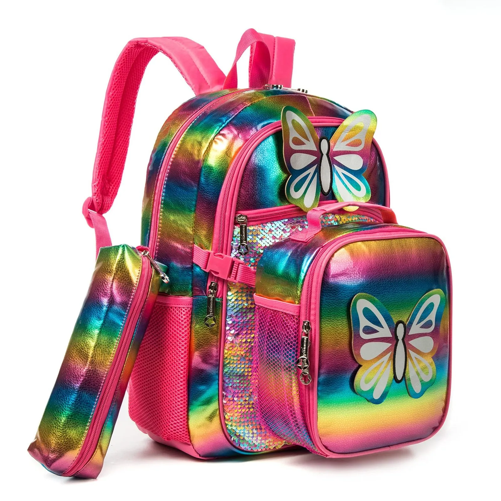 Backpacks Girls' School Backpack Cute Children's Backpack Waterproof Spine Protection School Bag Shining Removable Lunch Bag 230711