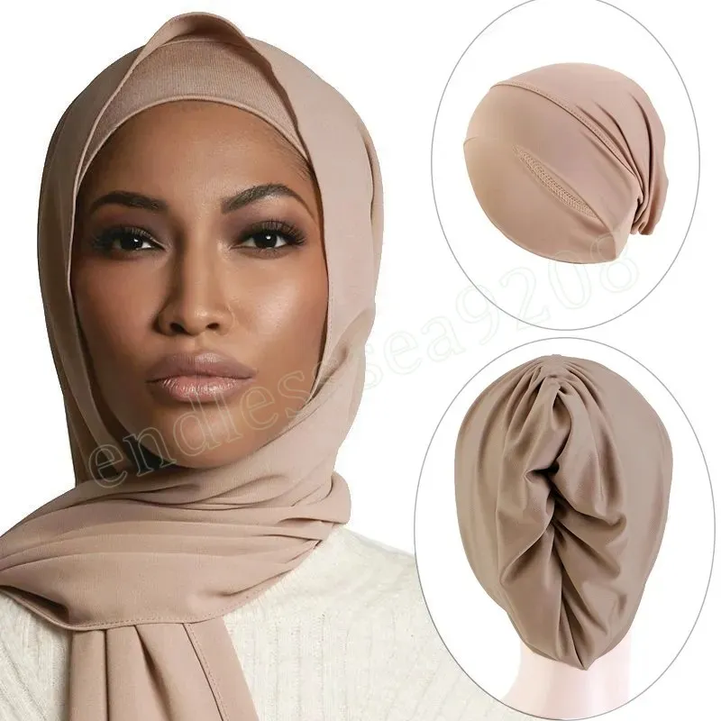 Эластичный мусульманский хиджаб нижний капот бандана шляпа для женщины Внутренняя химиотерапия Шляпа Турбан регулируем