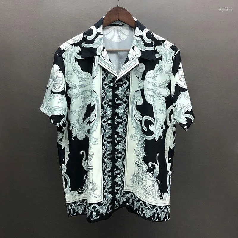 Camisas casuais masculinas Camisa de verão para homens Impressão de arte abstrata Manga curta Qualidade superior Roupas de clube social Marca Slim Homme