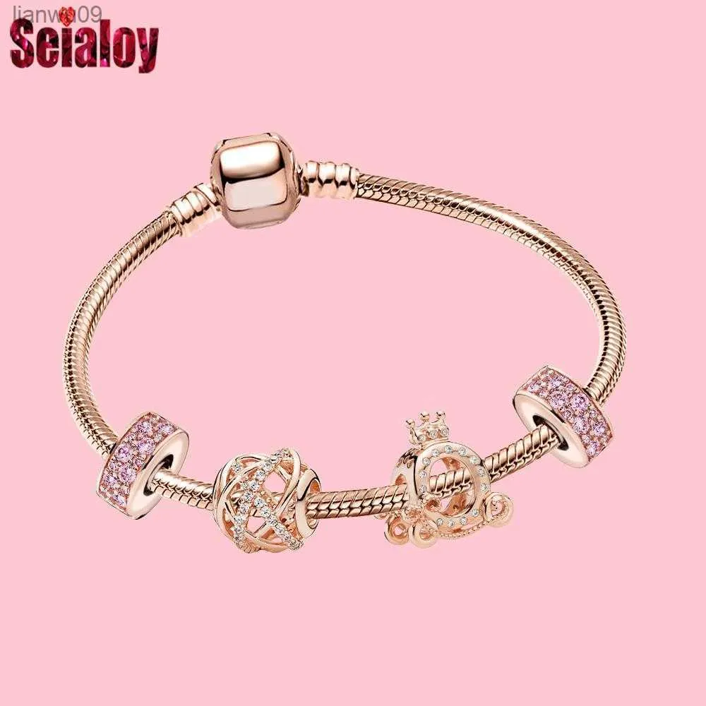 Seialoy Europe Rose Gold Color Crown Care Beadered Galaxy Bracelets для женщин Оригинальная девочка DIY Party L230704