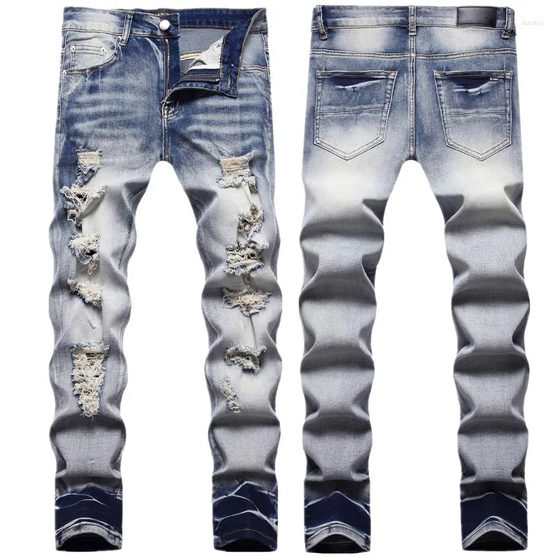 Jeans da uomo Denim For Men Slim Fit Strappato Biker Distressed Holes Punk Man Pantaloni Hip Hop Streetwear Pantaloni larghi Hombre europei