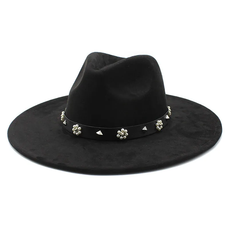 Nuovo cappello Fedora a tesa larga in pelle scamosciata da 9,5 cm per donna, uomo, cappello jazz da chiesa, cappello da cerimonia nuziale