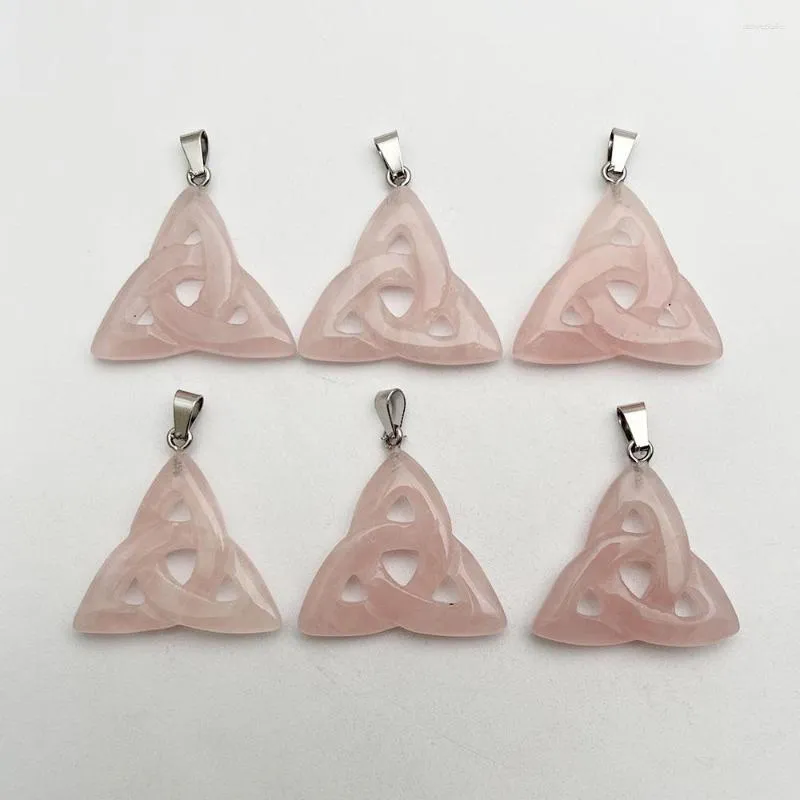 Pendentif Colliers De Mode Triangle Rose Quartz Sculpture Pierre Naturelle Fabrication De Bijoux Diy Charme Accessoires 6ps En Gros