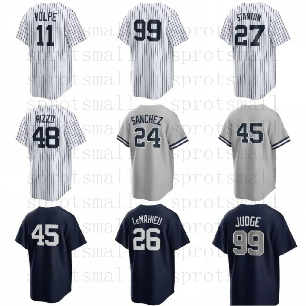 Anpassade herrkvinnor Youth Aaron Judge Baseball Jersey Anthony Volpe Rizzo Gary Sanchez DJ Lemahieu Giancarlo Stanton Gerrit Cole Derek