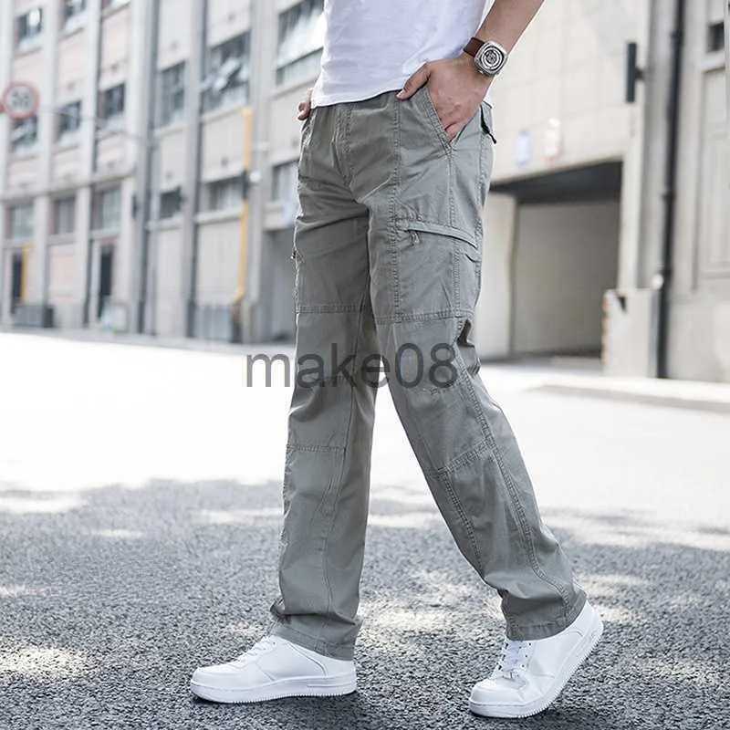 Men Cargo Pants Loose Elastic Waist Oversized Khakis Trousers Multi Pocket  Grey