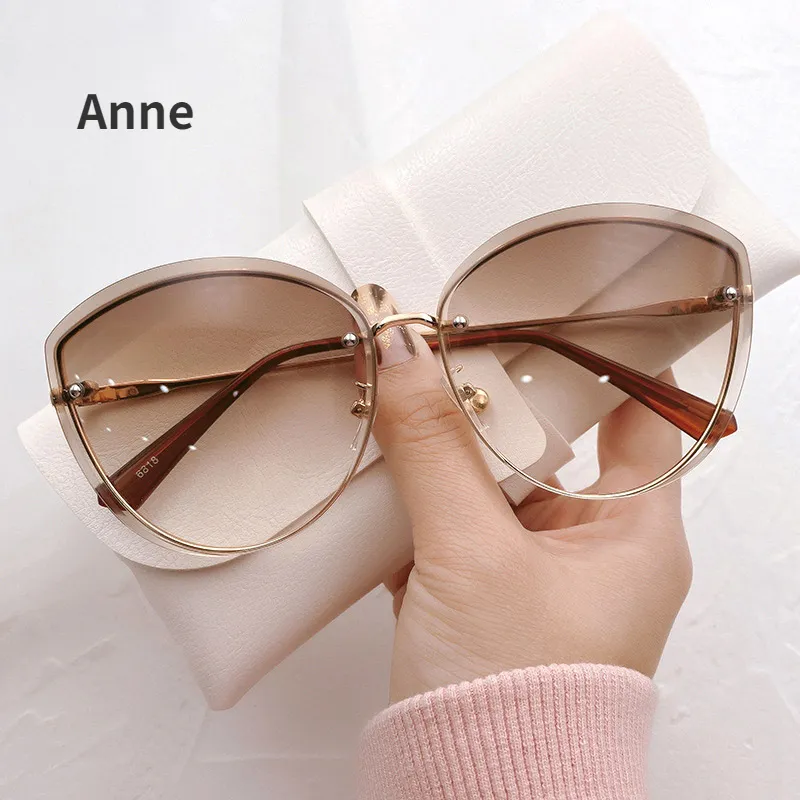 High Quality women's Oval Rimless Sunglasses Lady Metal Cay Eye Shades for Women Driving Glasses Sonnenbrille zonnebril dames