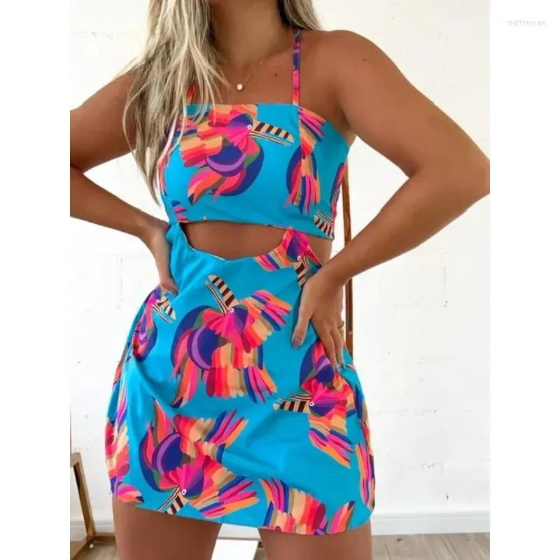 Work Dresses Dress Sets Sleeveless Tops 2 Piece Women Outfits Backless Digital Printing Boho Beach Style Summer Holiday Skirts Suit