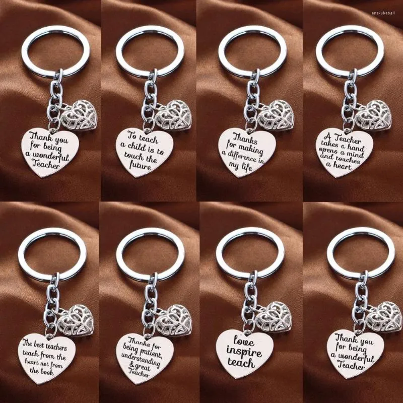 Keychains Hollow Love Heart Charms Appreciation Teachers Keychain Gifts Thank You Teacher Jewelry Keyring Teacher's Day Presents Key Chain