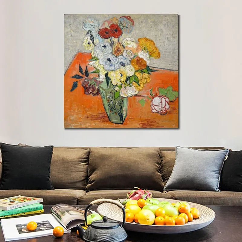 Vincent Van Gogh płótno róże i anemony 1890 ręcznie malowany obraz olejny impresjonista grafika Home Decor Modern