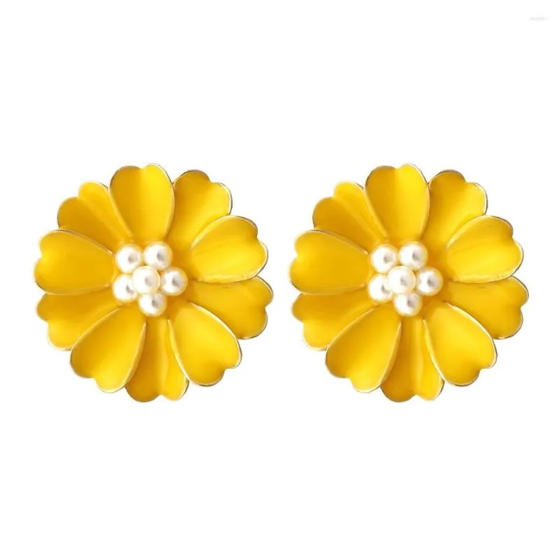 Boucles d'oreilles pendantes Style coréen mode métal petite marguerite pour fille rétro français vert foncé émail fleur femmes