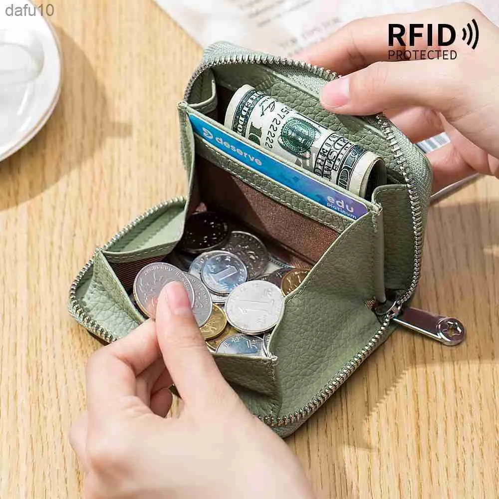 Nowe portfele damskie torebka damska z prawdziwej skóry o dużej pojemności torebki RFID mała miękka torebka ze skóry bydlęcej Mini etui na karty monety L230704