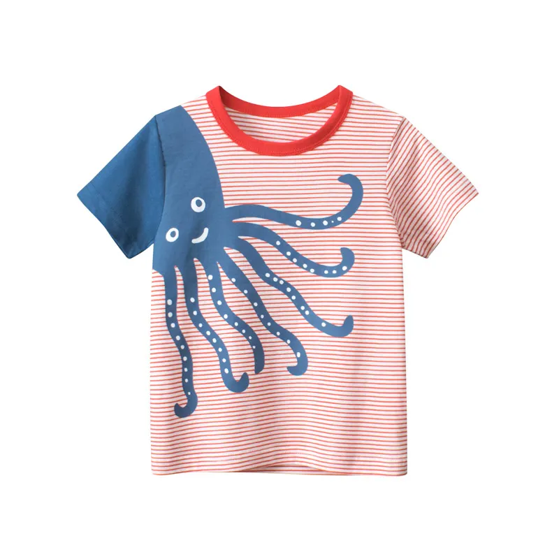 T-shirt d'été à manches courtes Octopus rayé pour enfants