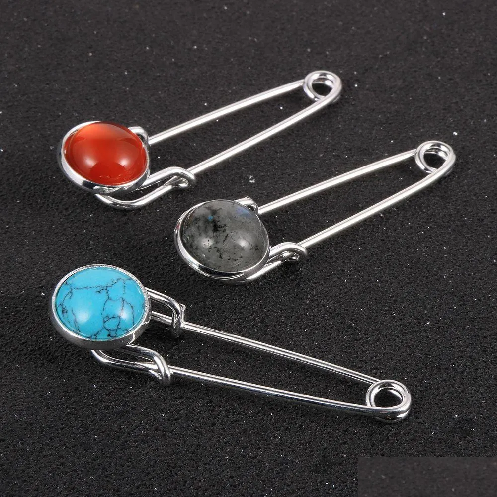 Pins Broscher Natursten Pärlor Brosch Dam Huvudduk Sjal Scarf Hijab Pin Clips Klädhållare Dam Accessoarer Drop Delivery J Dhrz9