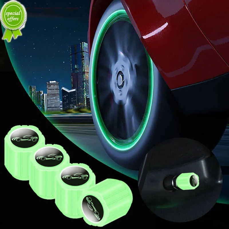 4pcs Car Fluorescent Car Edire Valve Caps Luminous Tyre Valve Ste Cover Air-Port غبار الغبار إكسسوارات تويوتا هوندا كيا