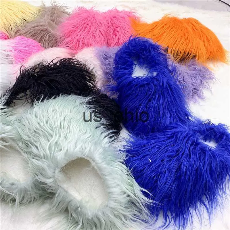 Chinelos Hot Sale 2022 Preço de Fábrica Long Hair Sheep Fur Slides Mongolia Fur Shoes Marcas Famosas J230712