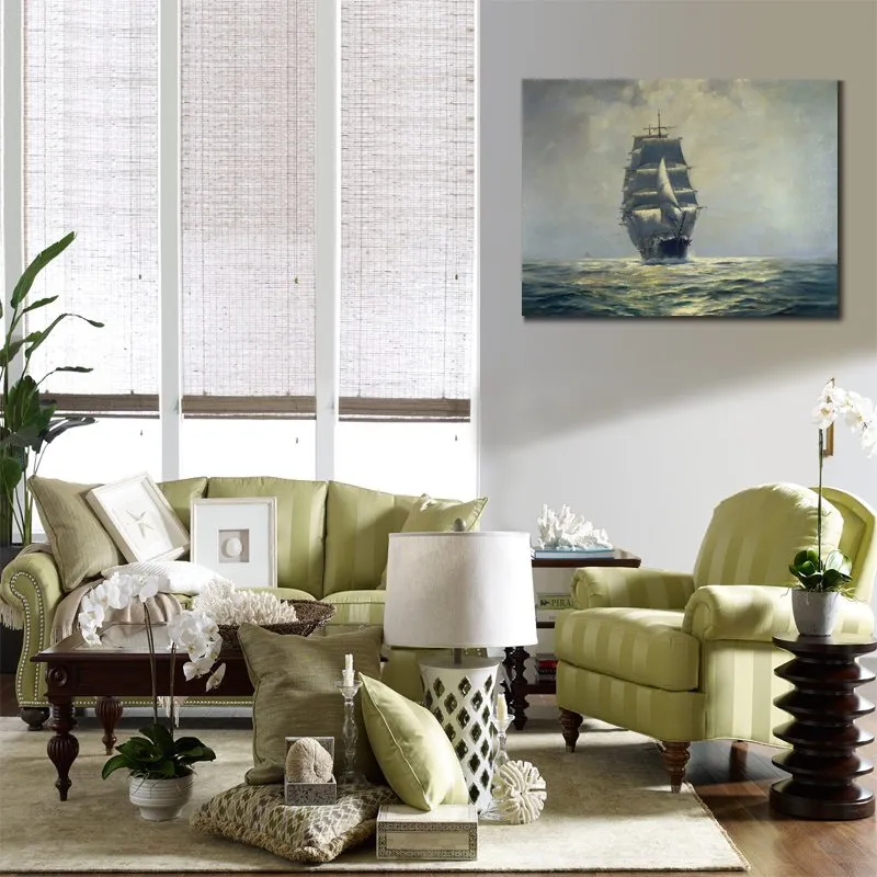Zeegezicht schilderij schip canvas kunst rijden licht handgemaakte Frank Vining Smith artwork Home decor