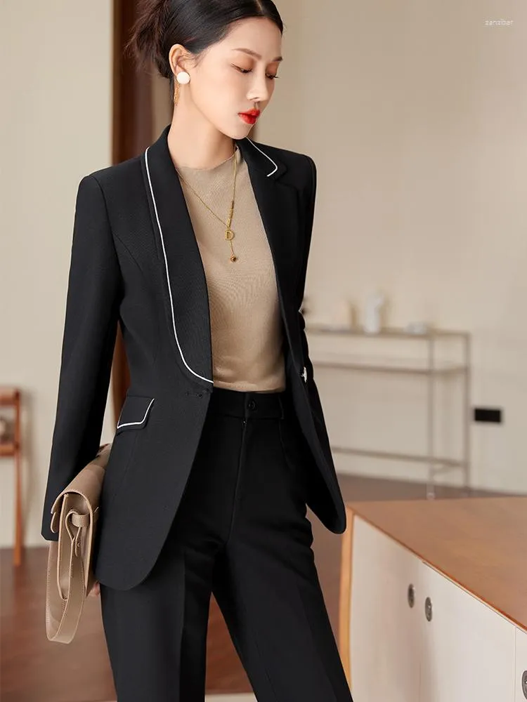 Damen Zweiteilige Hose Beige Schwarz Gestreift Damen Blazer Hosenanzug Damen  Business Arbeitsjacke Und Hose Weiblich Formell Für Den Herbst Von 51,04 €