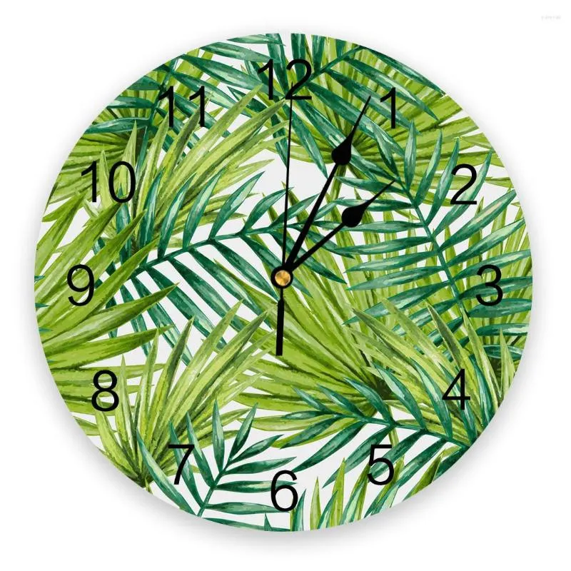 Horloges murales forêt tropicale feuilles plante décoration grande horloge salle à manger Restaurant café décor rond silencieux maison