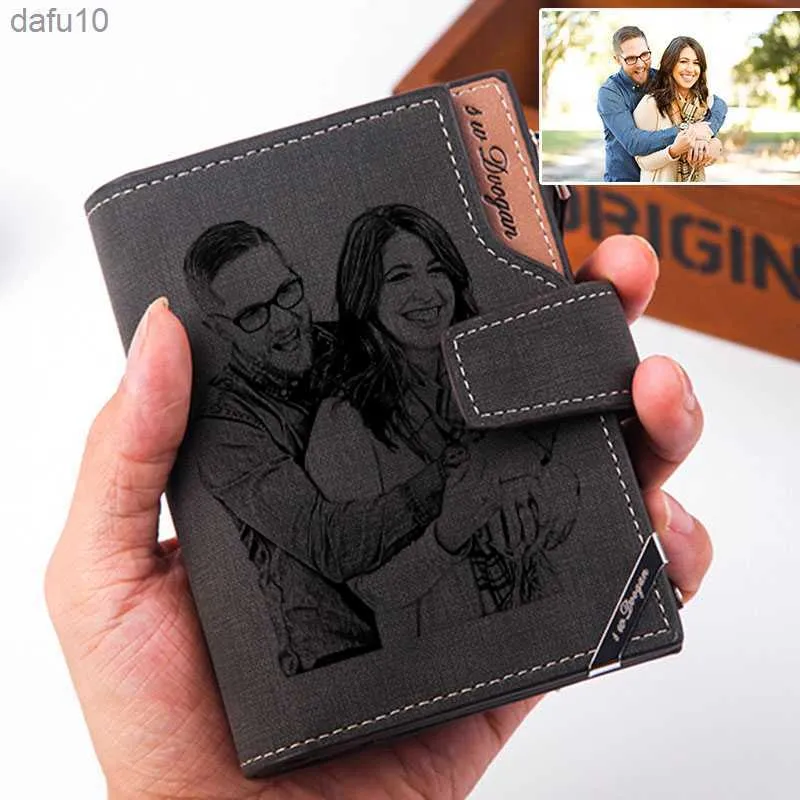 Men Short Wallet with Zipper Coin Pocket Custom Picture Personalized Photo Wallets Father's Mother's Day Gift for Men Him Her L230704