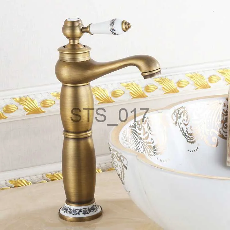 Rubinetti della cucina Rubinetto del bagno Finitura bronzo antico Lavello in ottone Rubinetti in ottone massiccio Maniglia singola Acqua calda fredda c Miscelatori Gru da bagno x0712