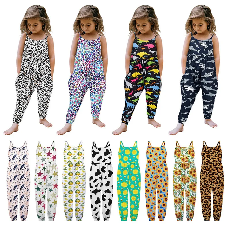 Barboteuses enfant en bas âge filles combinaison léopard sangle barboteuse été respirant confortable tenues enfants vêtements 230711