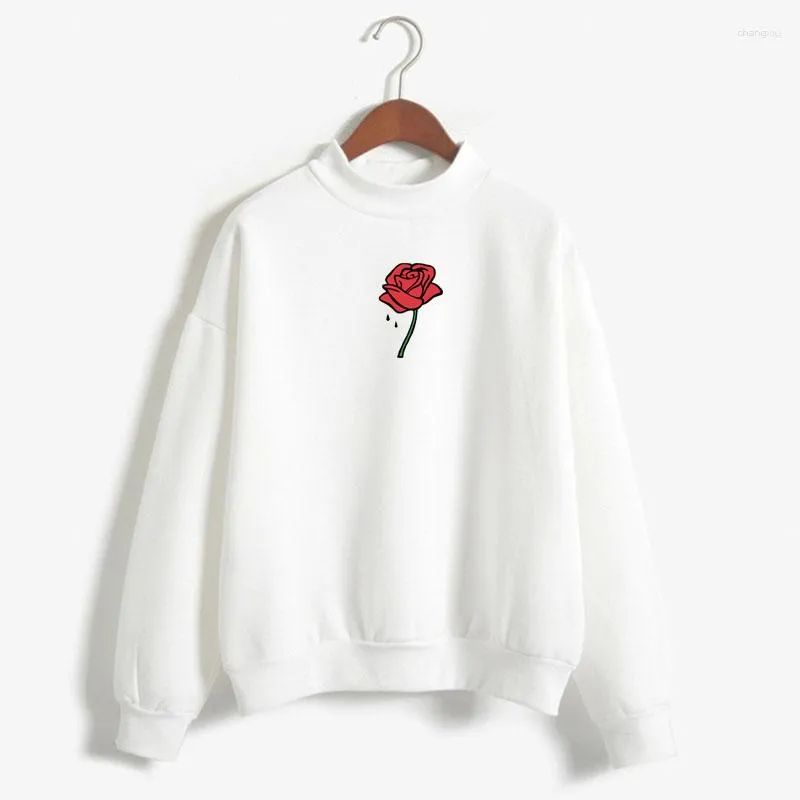 Vrouwen Hoodies Rose Bloemenprint Vrouw Sweatshirt Zoete Koreaanse O-hals Gebreide Truien Dikke Herfst Winter Snoep Kleur Vrouwen Kleding